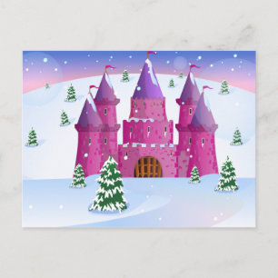 Cartão Postal Castelo de Contos de Fadas Neve de Inverno