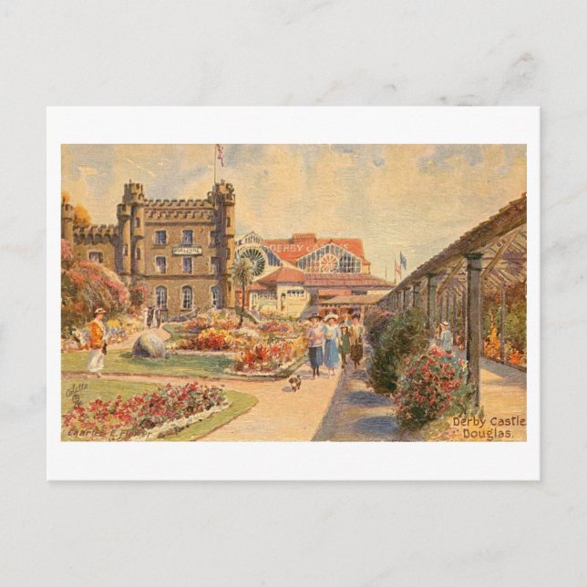 Cartão Postal Castelo de Derby Vintage em Douglas (Frente)