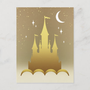Cartão Postal Castelo De Dreamy ouro Nas Nuvens Starry Moon Sky
