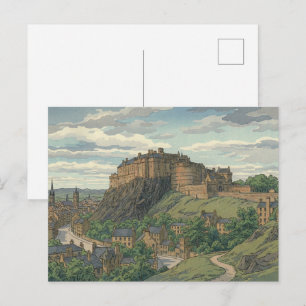 Cartão Postal Castelo de Edimburgo Xilogravura Japonesa
