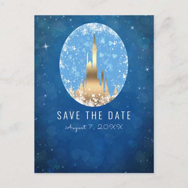 Cartão Postal Castelo de Fadas Princesa Brilho do Ouro Azul (Frente)