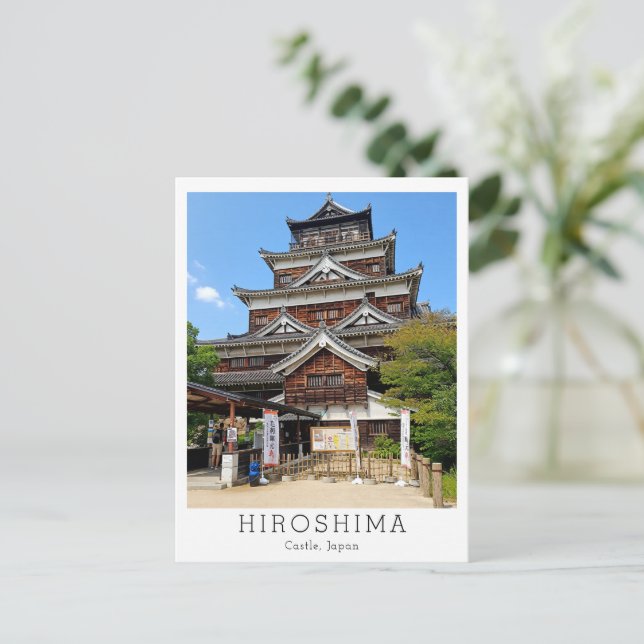 Cartão Postal Castelo de Hiroshima Personalizado, Japão (Em pé/Frente)