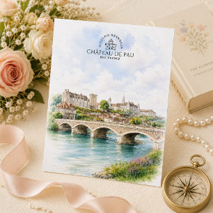 Cartão Postal Castelo e Ponte Château de Pau – França