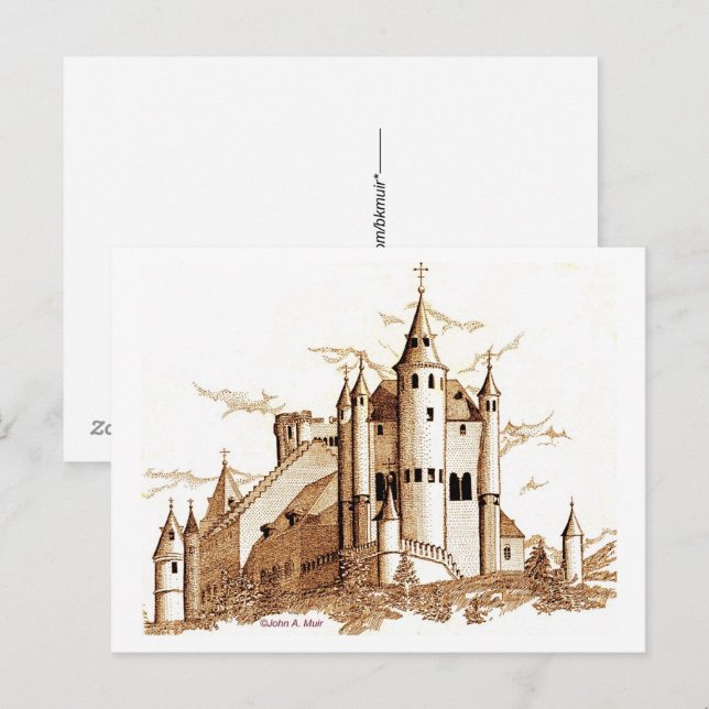 Cartão postal - Castelo em Espanha (sépia) (Frente/Verso)