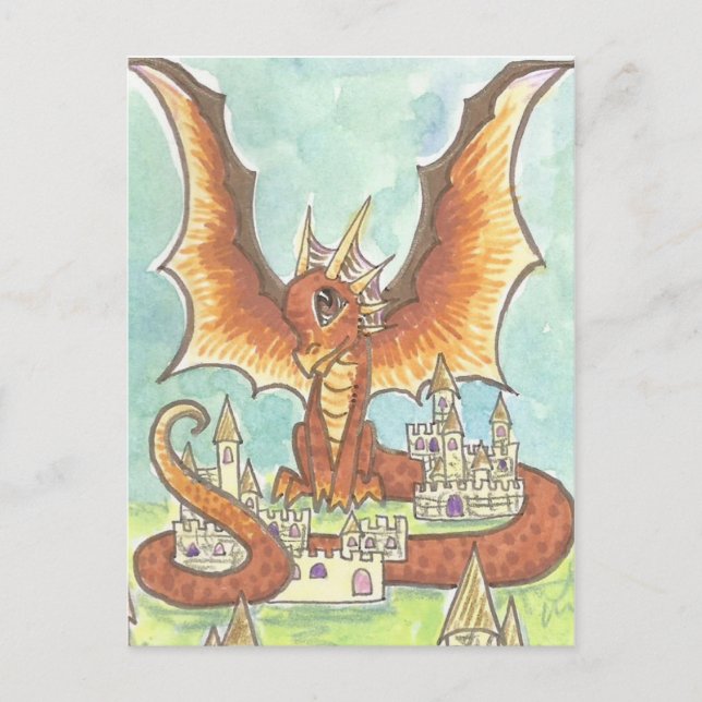 Cartão Postal Castelo Guarda bonitão Dragon Fantasy Art (Frente)