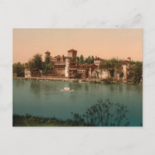 Cartão Postal Castelo Medieval e Cidade do Mercado, Turim, Itál