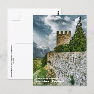 Cartão Postal Castelo medieval e muros de Sesimbra, Portugal.