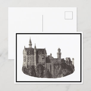 Cartão Postal Castelo Neuschwanstein de Arte Histórica Negra e B