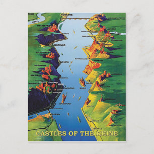 Cartão Postal Castelos no rio Reno, Alemanha, colheita
