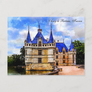 Cartão Postal Castle Azay le Rideau, Loire Valley, França.
