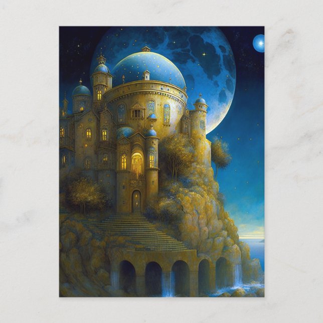 Cartão Postal Castle Fantasy Moon Landscape (Frente)