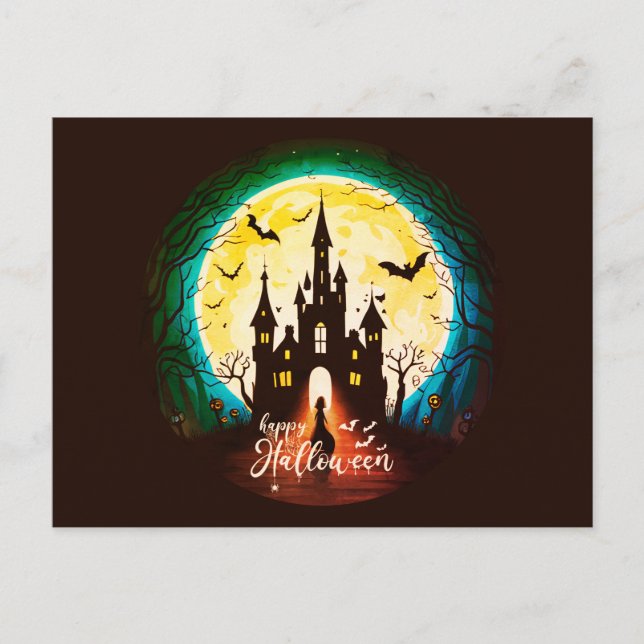 Cartão Postal Castle Haunted Happy Halloween Creepy (Frente)