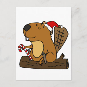 Cartão Postal Castor fixe em chapéu de Papai Noel Cartoon de Nat