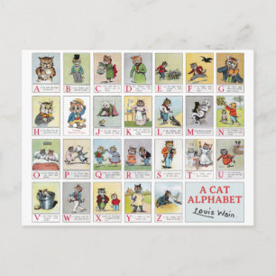 Cartão Postal Cat Alphabet, Louis Wain
