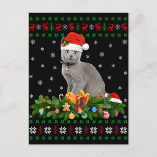 Cartão Postal Cat Amante de os animais Santa Hat Ugly Russo Blue