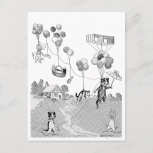 Cartão Postal Cat Balloon Trip, Louis Wain