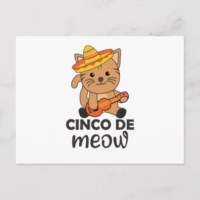 Cartão Postal Cat Cinco De Meow Cats Sombrero Mexicanos (Frente)
