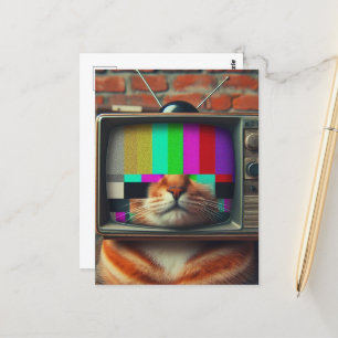 Cartão Postal Cat com uma face de TV vintage