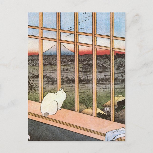 Cartão Postal Cat e Monte Fuji, Hiroshige (Frente)