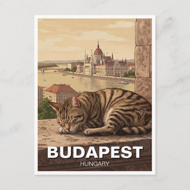 Cartão Postal Cat em Budapeste, Hungria, edifício do Parlamento  (Frente)