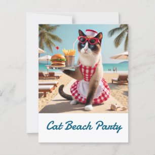 Cartão Postal Cat está servindo hambúrguer para festa de praia