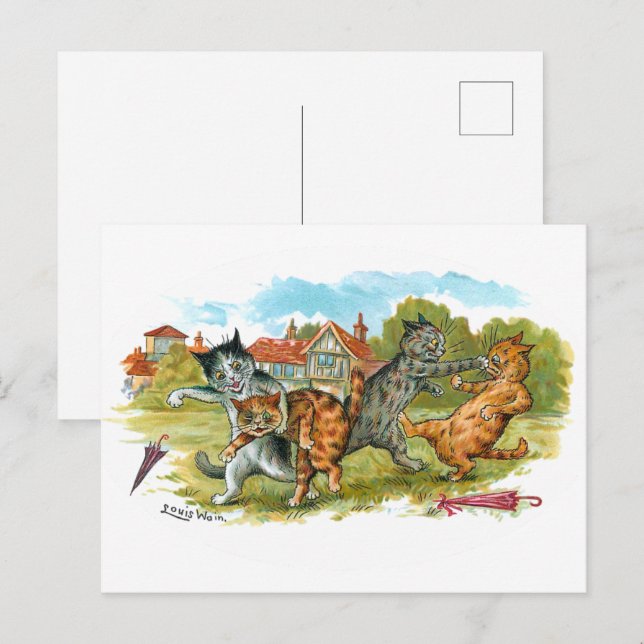 Cartão Postal Cat Fight Louis Wain (Frente/Verso)