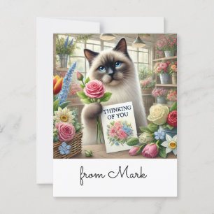 Cartão Postal Cat Florist pensando em você