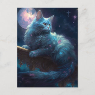 Cartão Postal Cat Full Moon Fantasy Art