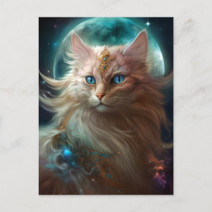 Cartão Postal Cat Full Moon Fantasy Art