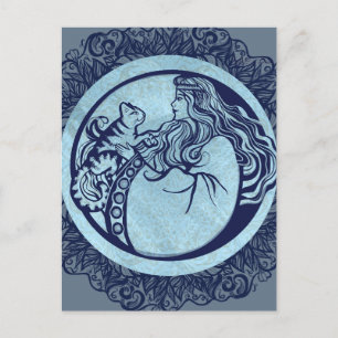 Cartão Postal Cat Goddess Rosa