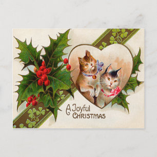 Cartão Postal Cat Kitten Heart Shamrock Holly