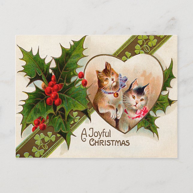 Cartão Postal Cat Kitten Heart Shamrock Holly (Frente)