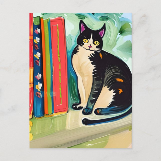 Cartão Postal Cat na estante (Frente)