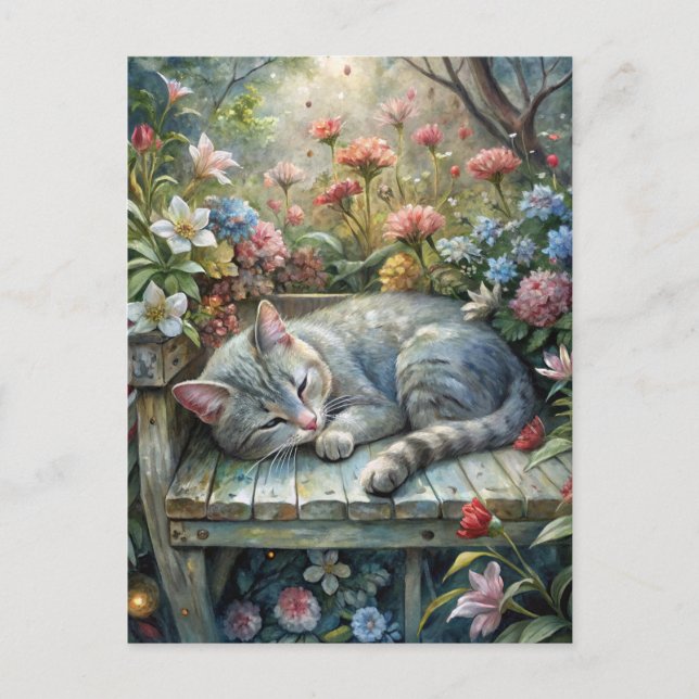 Cartão Postal Cat no Bench (Frente)