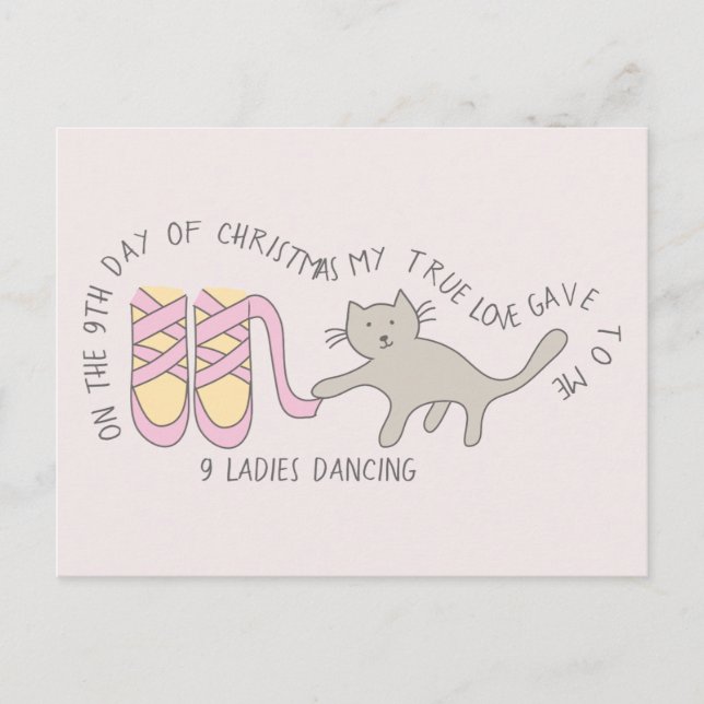 Cartão Postal Cat Nono Dia 9 Mulheres Dançando Natal (Frente)