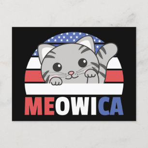 Cartão Postal Cat Para O Quarto De Julho Da Bandeira Americana M