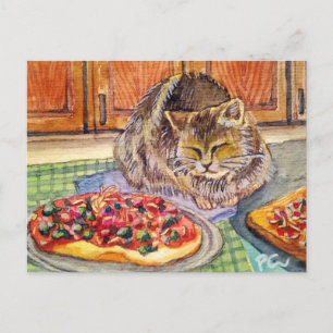 Cartão Postal Cat & Pizza