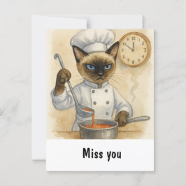 Cartão Postal Cat sente sua falta com a comida do gato em casa