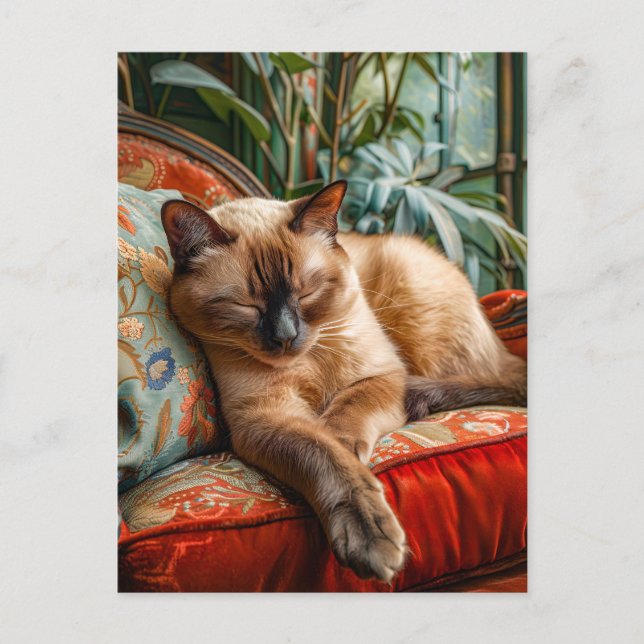 Cartão Postal Cat Sleeping on Cozy Chair (Frente)