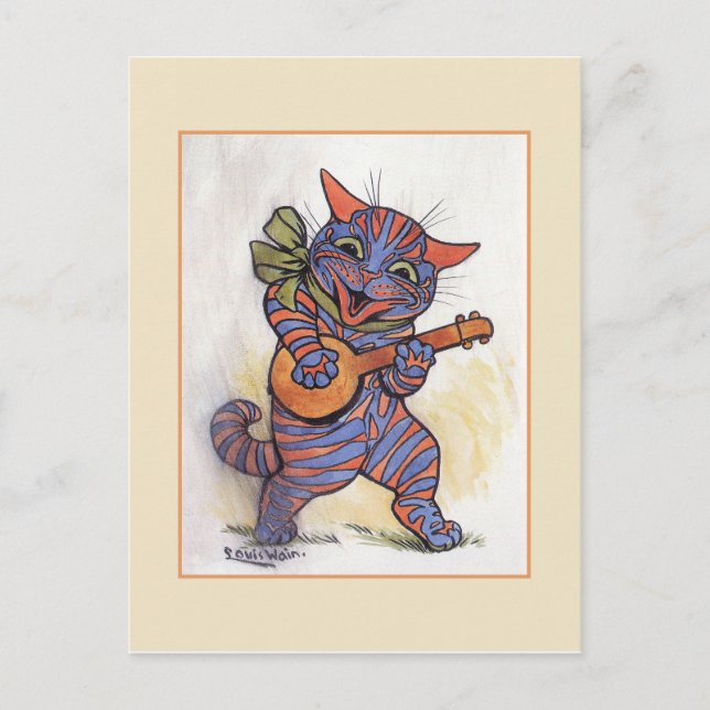 Cartão Postal Cat toca o Banjo (Frente)