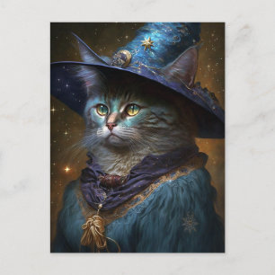 Cartão Postal Cat Witch Fantasy Art