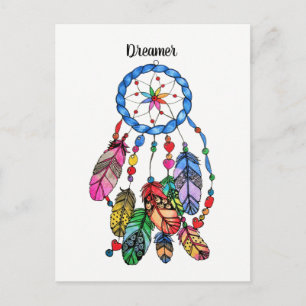 Cartão Postal Catador de sonhos maravilhosos de arco-íris com aq