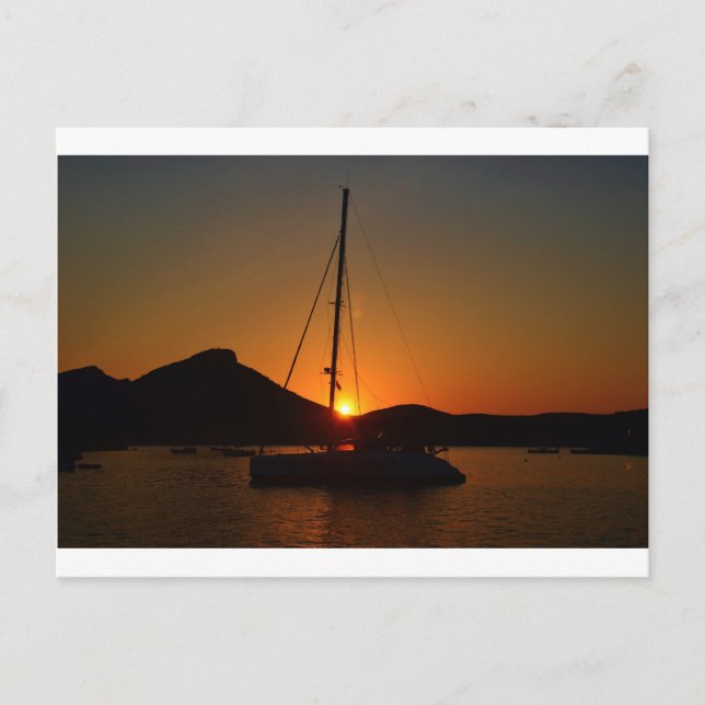 Cartão Postal Catamarã ao pôr do sol Ibiza.JPG (Frente)