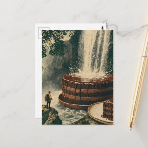 Cartão Postal Catarata de Bolo de Chocolate Arte Surrealista