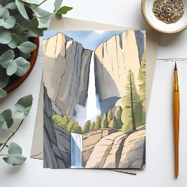 Cartão Postal Cataratas de Yosemite | Aquarela do Parque Naciona