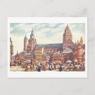 Cartão Postal Catedral Antiga e Mercado, Mainz, Alemanha