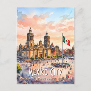 Cartão Postal Catedral Católica da Cidade do México Aquarela Via