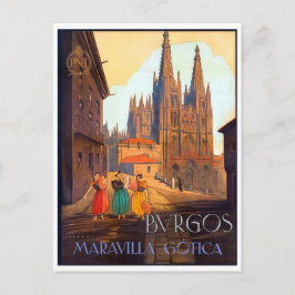 Cartão Postal catedral da cidade de Burgos, três mulheres na rua