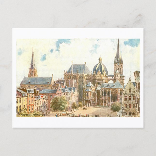 Cartão Postal Catedral de Aachen Vintage (Frente)