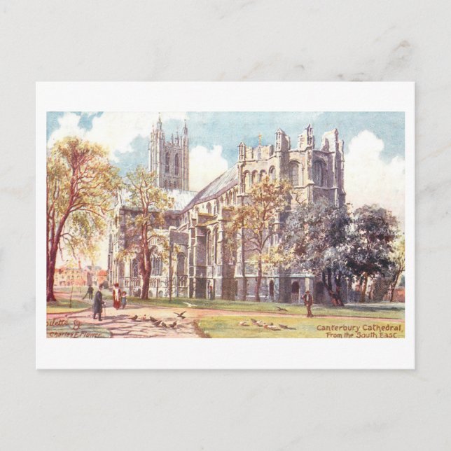 Cartão Postal Catedral de Canterbury Vintage (Frente)